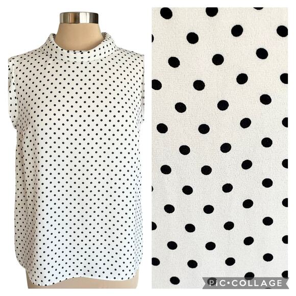 Vince Camuto White Black Polka Dot Flutter Sleeve Blouse SMALL Career Work Wear - Picture 1 of 10